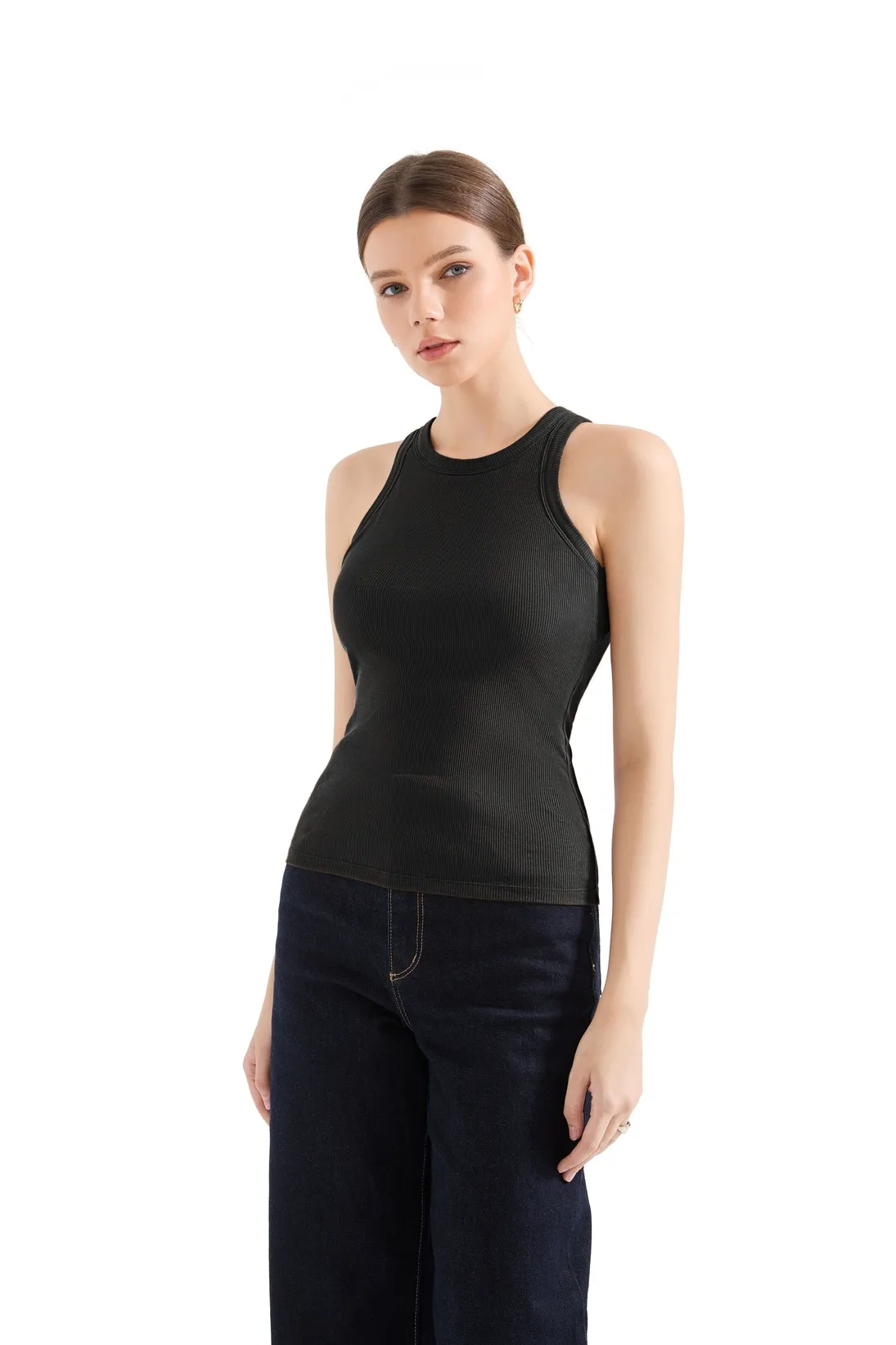 Cotton Ribbed Crew Neck Tank Top - Image 5